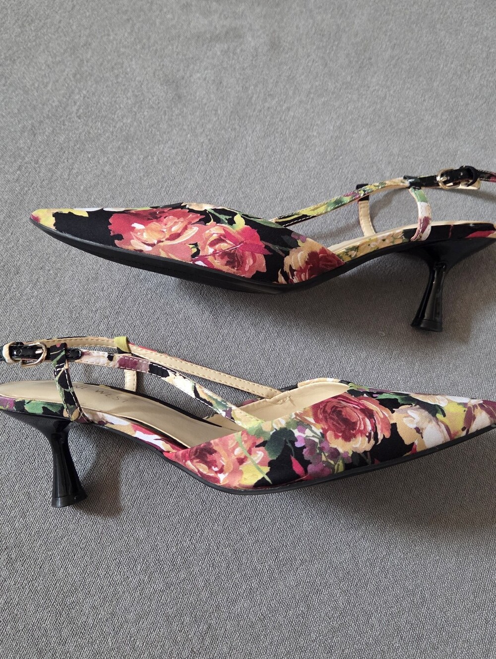 Nine West Floral Pointed Toe Slingback Kitten Heels Rose Print Size 8